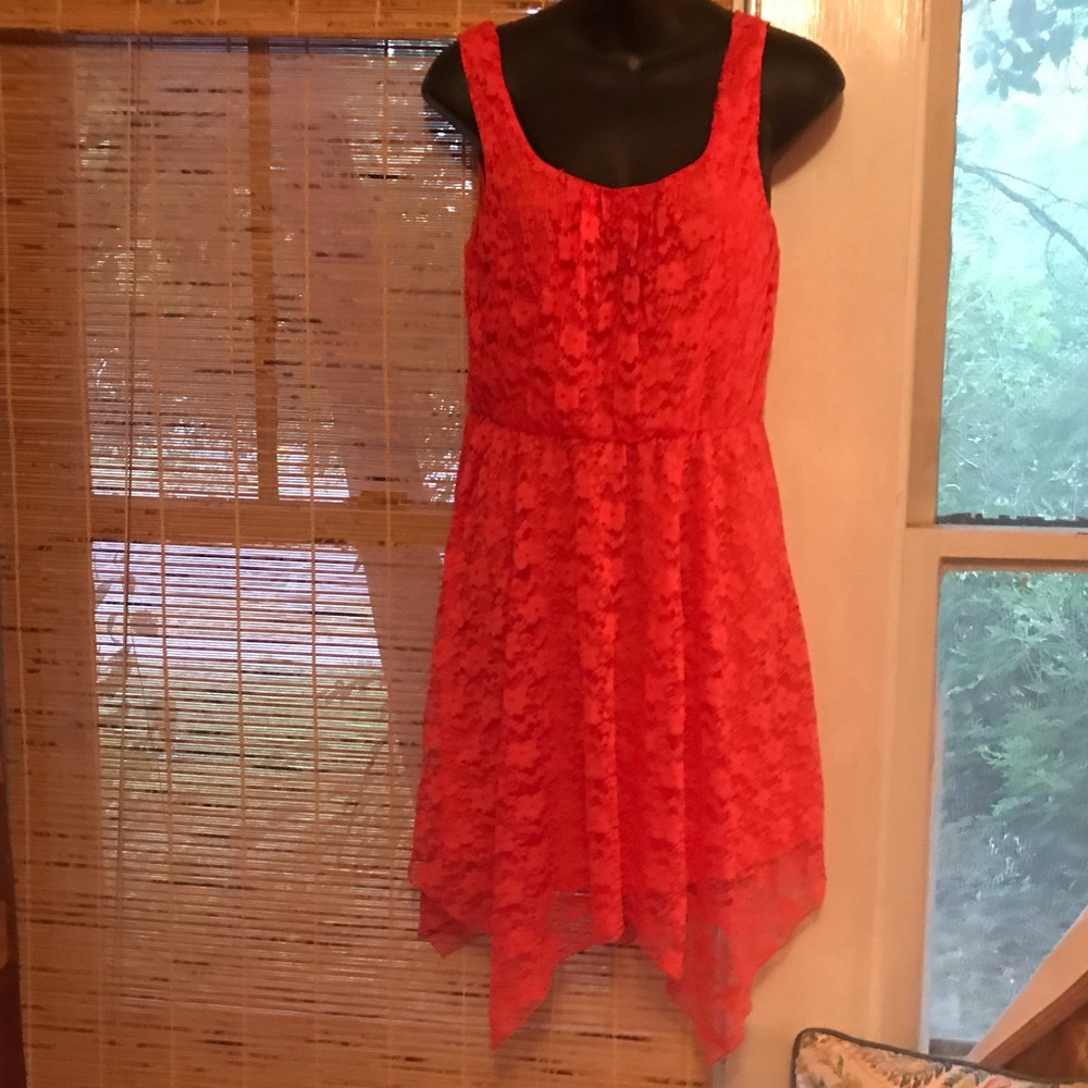 Coral lace mini dress